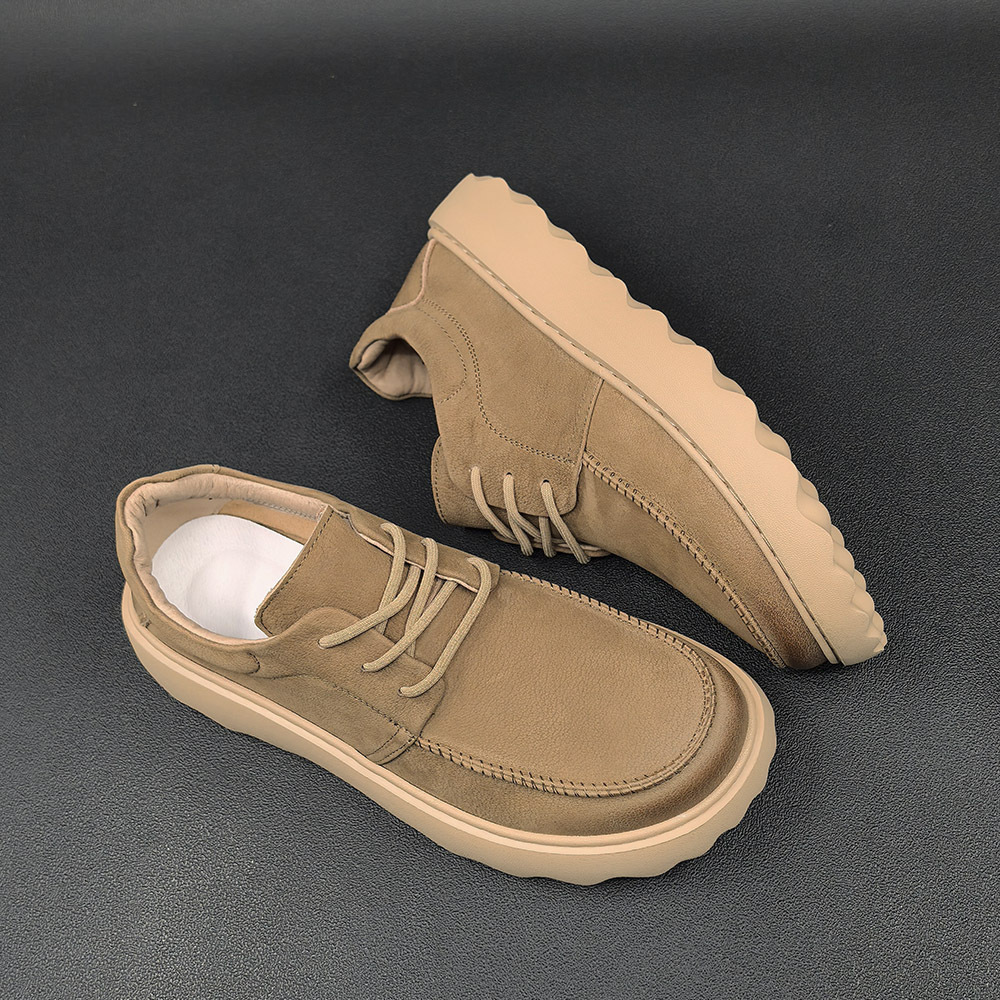 Men's Genuine Leather Versatile Casual Shoes European Style Trendy Toe-Layer Cowhide Thick-Soled Height-Increasing Breathable Versatile Men's Shoes