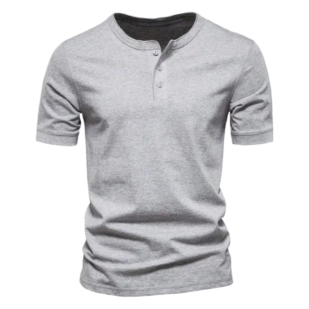 2024 Comercio exterior verano transfronterizo ropa de hombre más tamaño Henry cuello redondo manga corta color sólido camiseta hombres casual Slim top