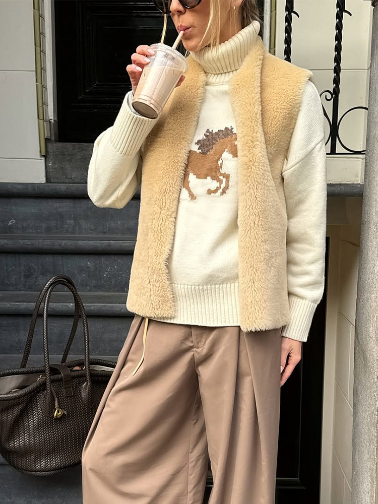 Cajera de cordero chaleco de cachemira primavera y otoño 2025 nueva ropa de mujer europea y americana sin mangas corta chaleco de cardigan casual image 5