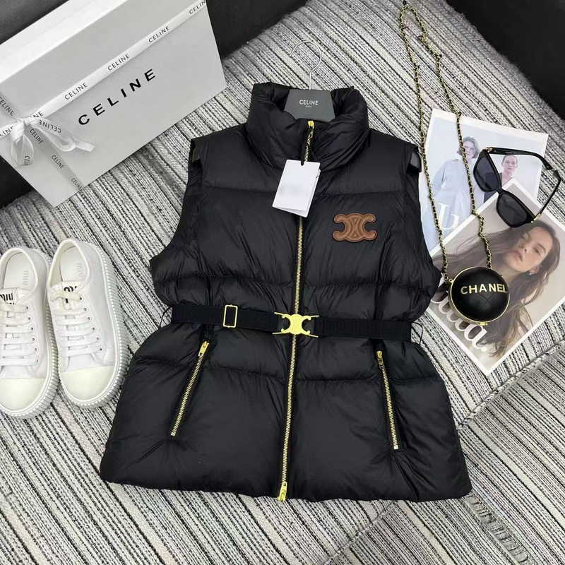 ce25秋冬新款时髦保暖立领拉链棉服马甲腰带收腰|undefined