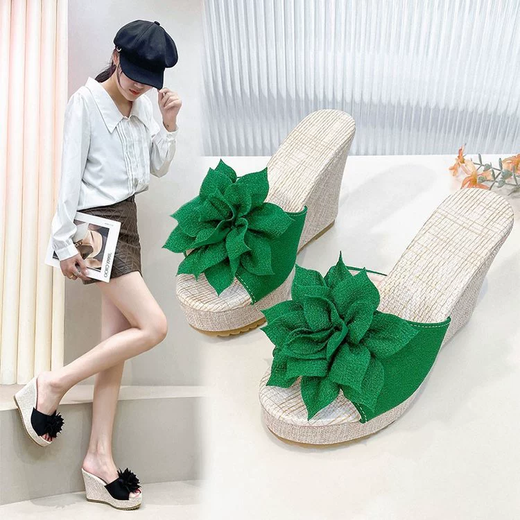 Независимая станция Летний новый наклон на каблуке цветы кексы и шрифт внешней торговли женские сандалии пляжные туфли