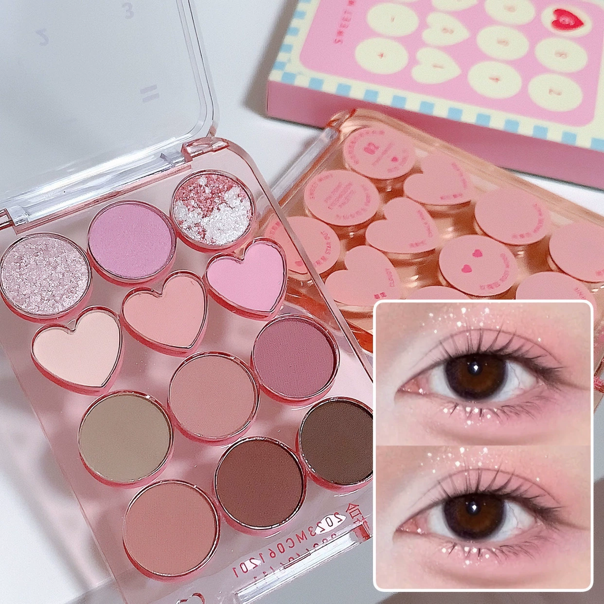 Палетка теней для век Sweetmint Twelve Color Love Eye Shadow Plate Multi -function Nude Fine Flash Low saturation Korean Love Eye Shadow