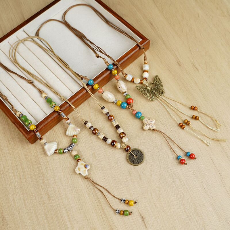 Jingdezhen Ceramic Necklace for Women, Light Luxury Niche Travel Butterfly Sweater Necklace, Women's Cross-Border Jewelry, One-Piece Dropshipping