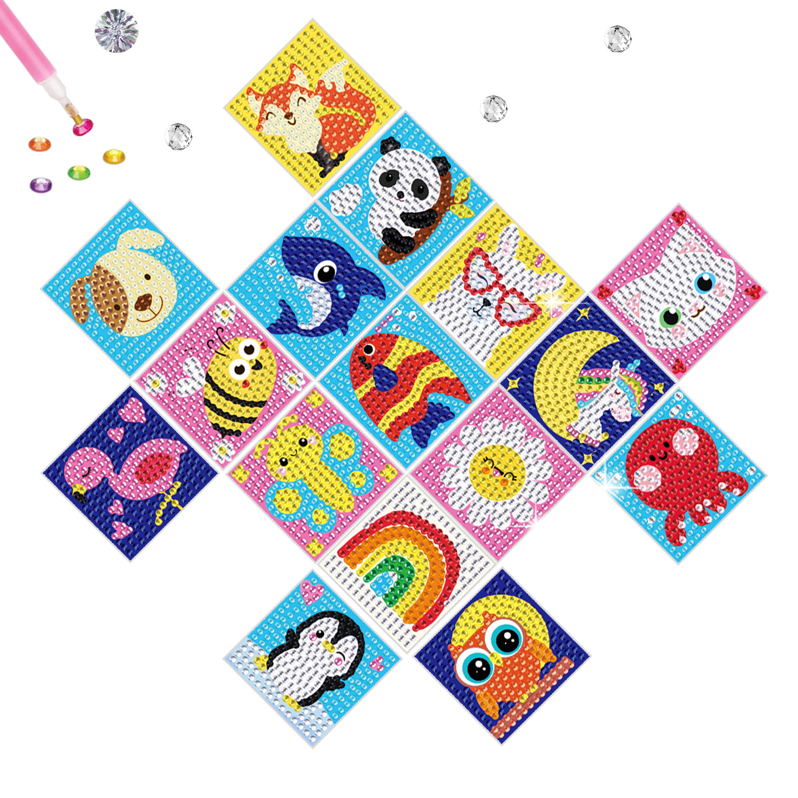 Los mejores dibujos animados de animales pequeños dibujos de diamante pegatinas DIY aleatorias pegatinas de pared pegatinas hechas a mano para niños cristal brillante diamante
