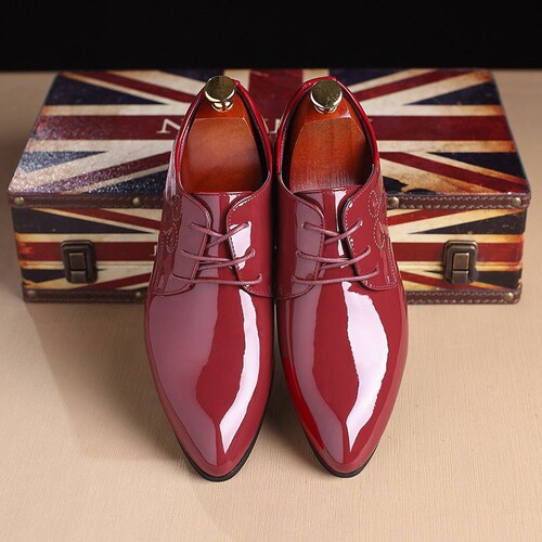 Bright leather men's shoes wholesale Korean style pointed toe lace-up trendy shoes Amazon wish LAZADA dropshipping