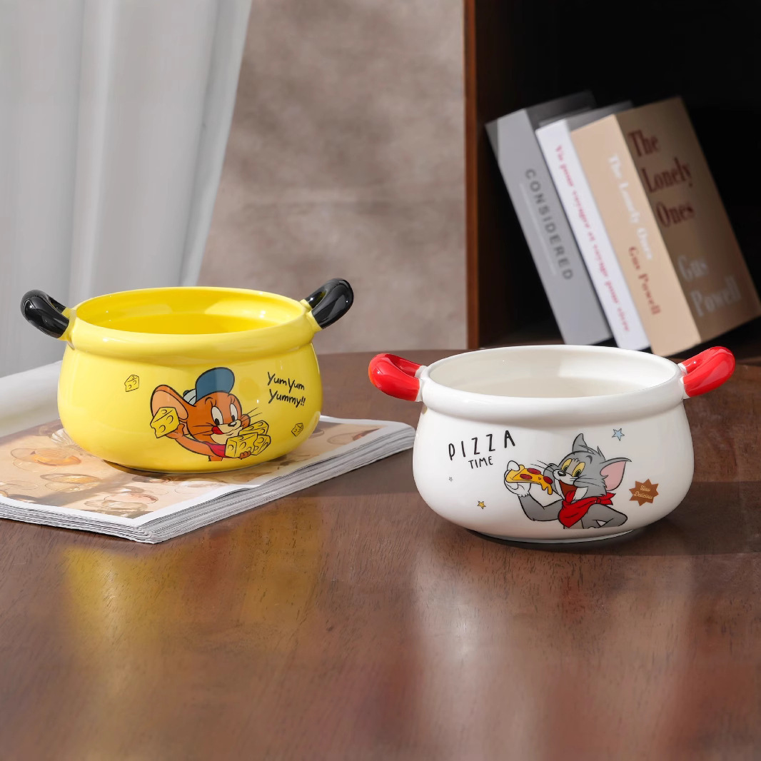 Tazón de cerámica de gato y ratón para el hogar 2025 nuevo tazón especial de dormitorio tazón de fideos instantáneos de alto valor lindo regalo de cumpleaños