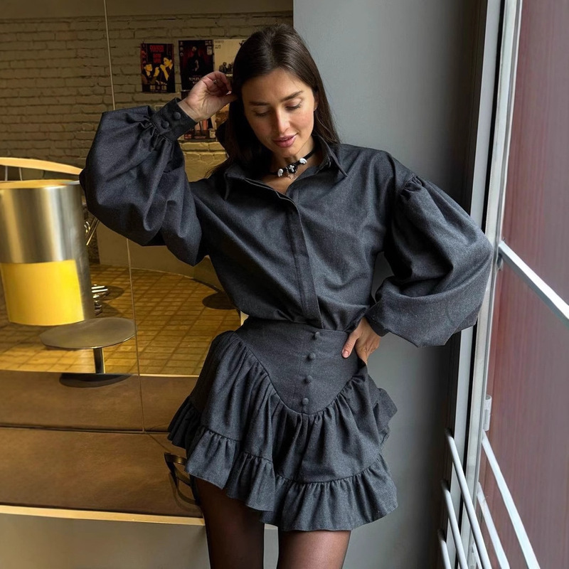 2025 new temperament suit women's high-end spring check design ruffled skirt two-piece wholesale