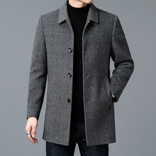 冬季双面羊绒大衣男中长款加厚鹅绒内胆男士高端羊毛呢外套单排扣