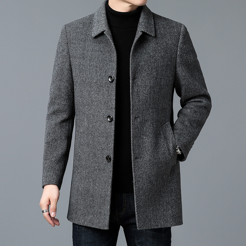 겨울 양면 캐시미어 코트 남자 중간 길이 두꺼운 구스 다운 라이너 남자 하이 엔드 울 코트 싱글 브레스트