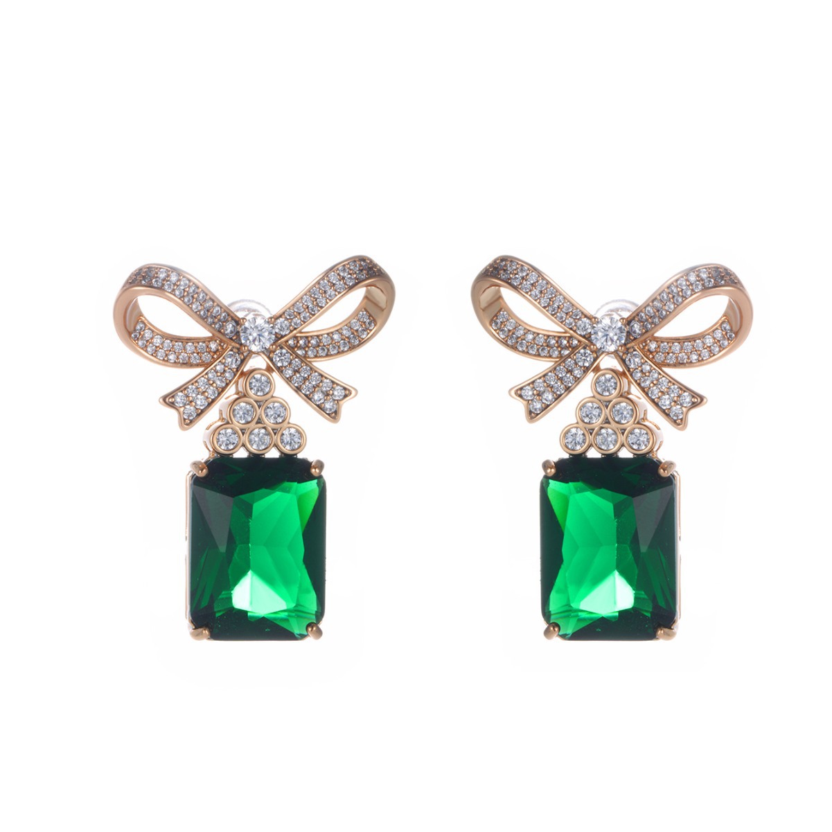 Xuping joyería esmeralda retrógrado pendientes de lujo ligero nicho de alto nivel de flores largas arcos bordados pendientes