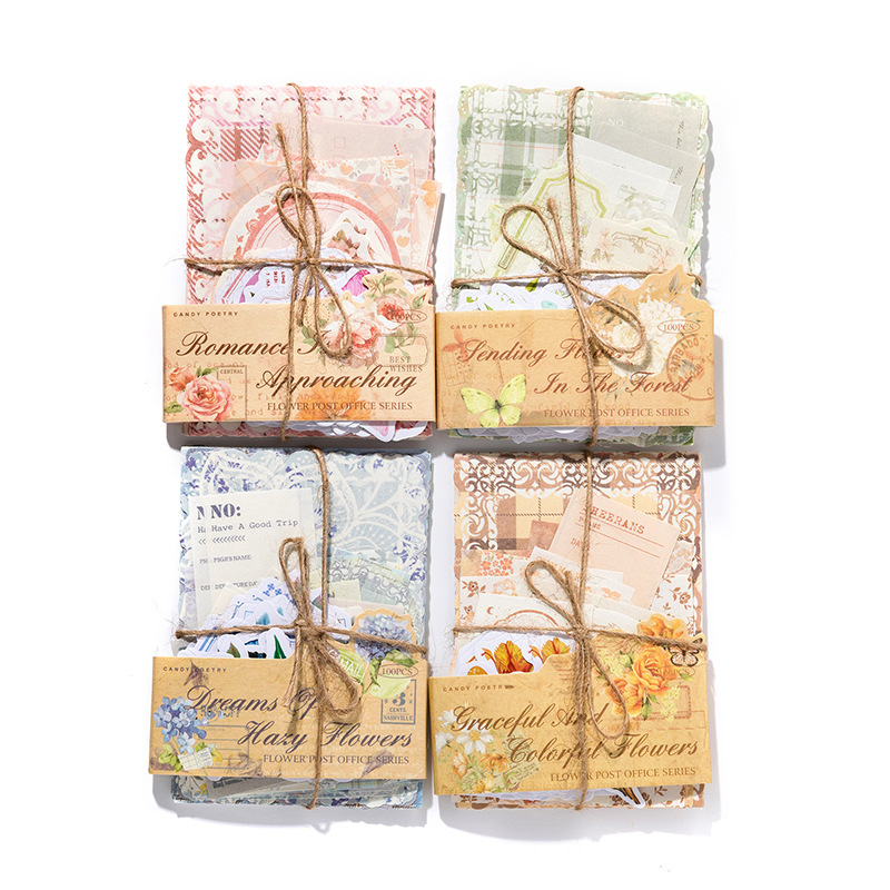Sugar Poetry Material mixto Material Material Paquete Huahua Post Office Series Encaje hueco Libro de mano Marco Papel de material de base