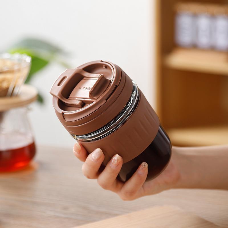 Glass Double Drinking Tea Cup with Straw Internet Celebrity High-Value Coffee Cup Home High-End Portable Insulated Glass Cup