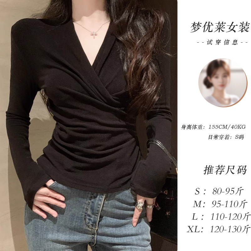 梦优莱春秋冬感内搭洋气长袖T恤德绒加厚显瘦黑色V领打底衫女其他