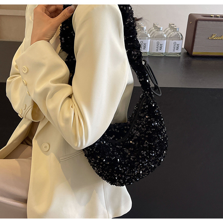 Women's Medium Sequin Solid Color Elegant Vintage Style Sequins Dumpling Shape Zipper Underarm Bag display picture 7