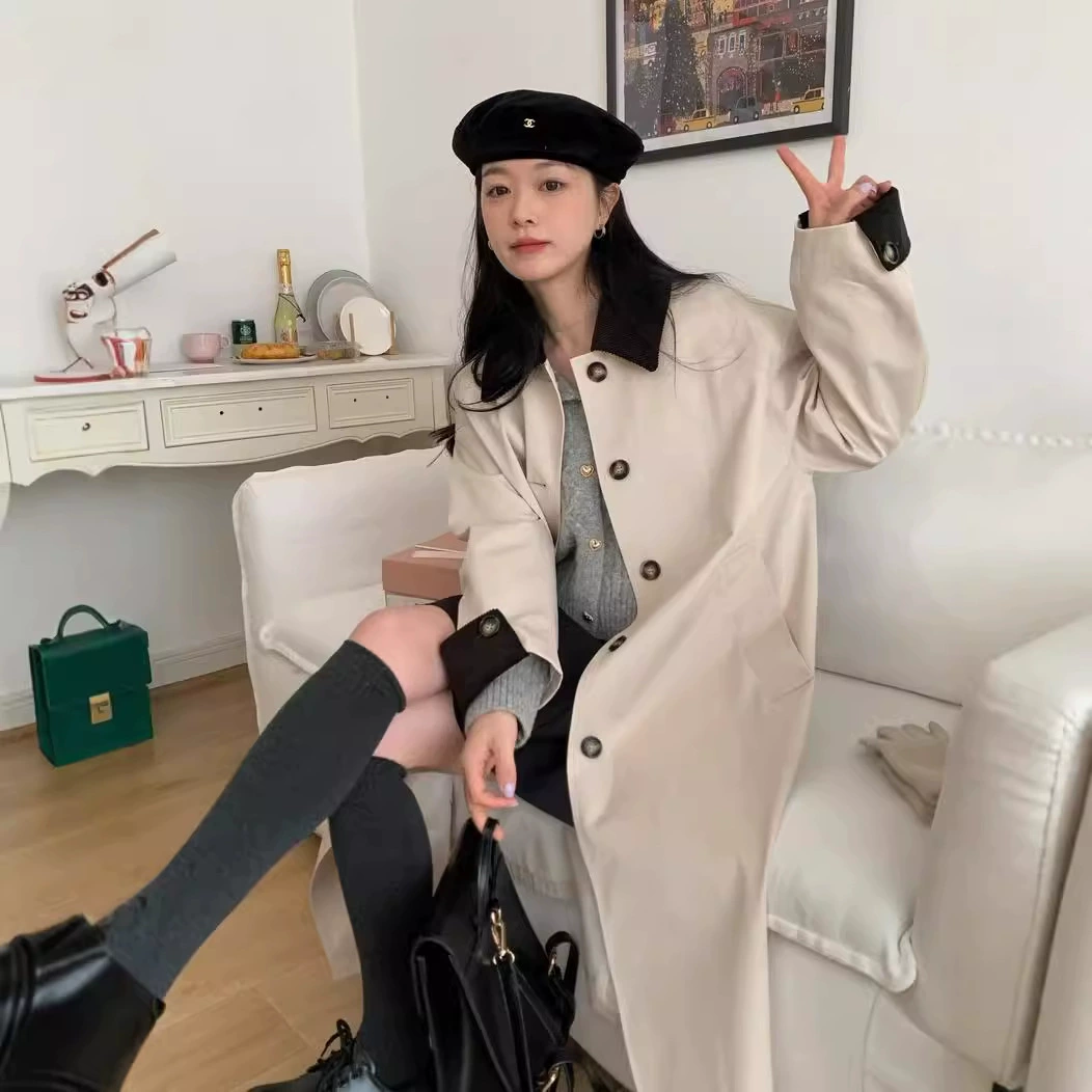 [Спот] 2024 осень и зима новая слегка толстая MM большой размер женская одежда средней и длинной одежды со сшитой ветровкой свободная куртка 9010