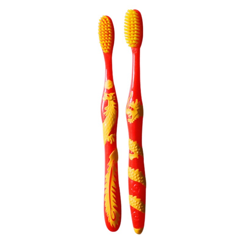 Cepillos de dientes rojos de regalo con cerdas suaves, un par para celebraciones de boda, uso doméstico para parejas adultas, venta al por mayor, diseño de dragón y fénix para bodas. image 1