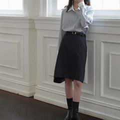 预售知识分子灰色及膝直筒半身裙女秋冬职业通勤西装裙a字中裙