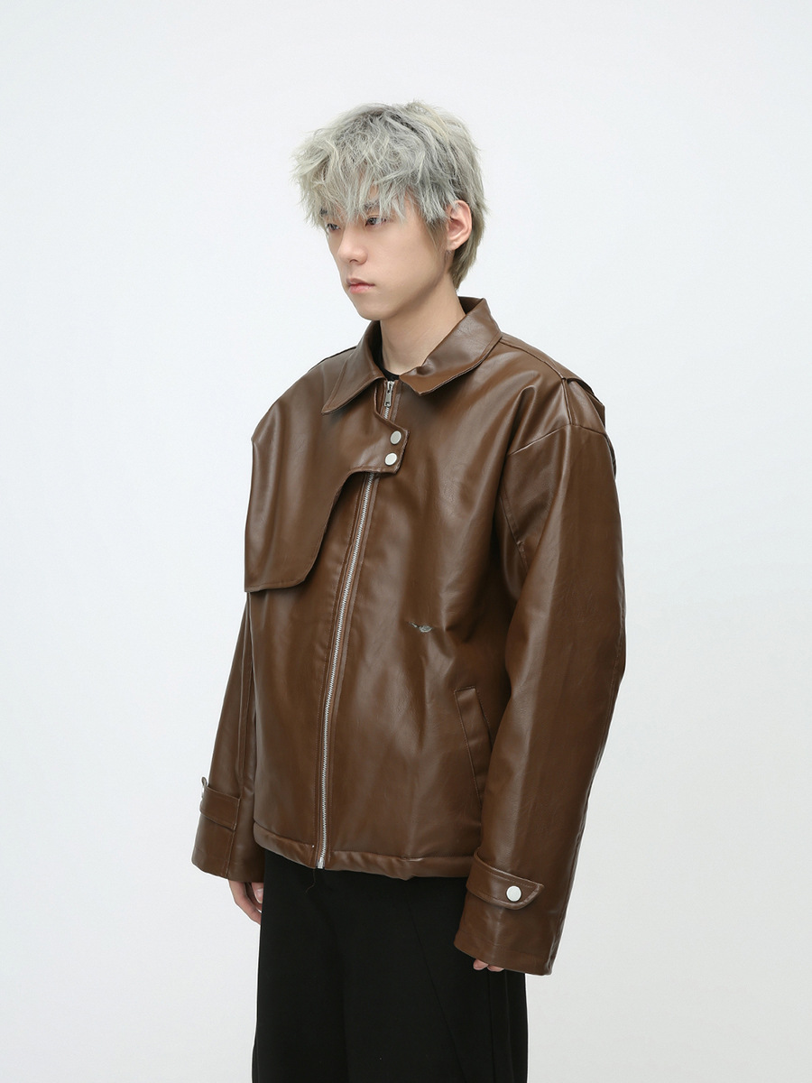 Mtlclothes ropa de Hombre | 2023 Otoño e Invierno nuevo americano retro motocicleta acolchado abrigo cuero para hombres