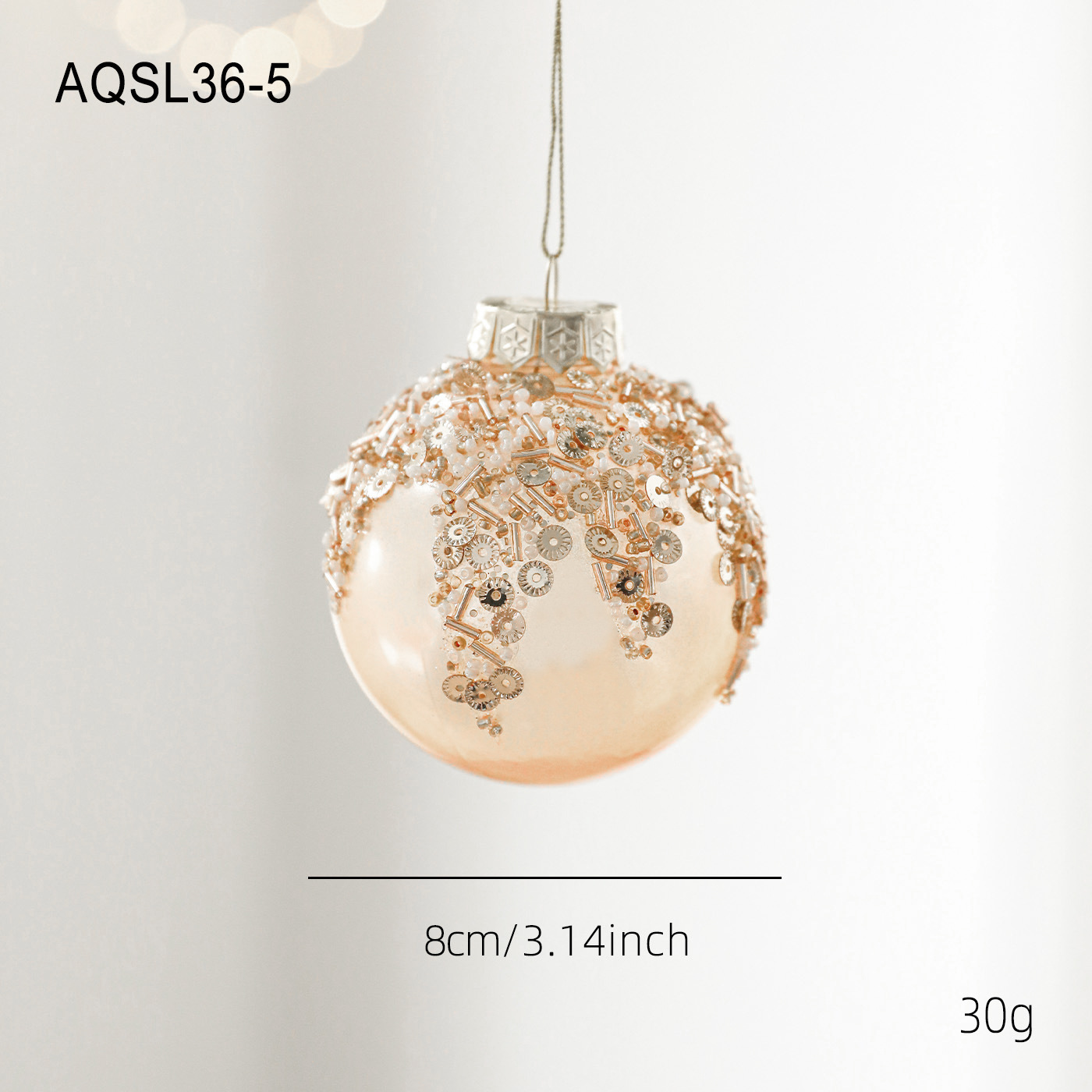 8CM bola de alta calidad de color champagne de lujo ligero polvo adhesivo oro polvo galvanizado bola de decoración de árbol de Navidad colgante decoración colgante bola