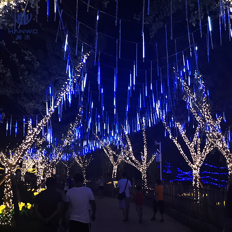 LED meteor shower tree-hanging light for park decoration, outdoor rainproof meteor light tube colored lights