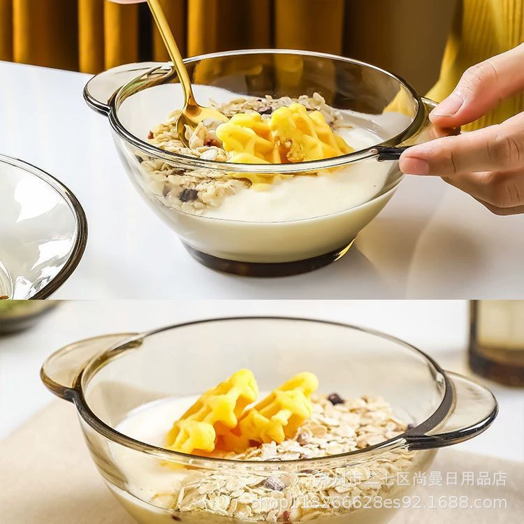 Новый набор из двух оригинальных стеклянных мисок Leweishi Kangfu с двойными ручками 450 мл, коричневая салатная миска, подарочный бизнес-набор