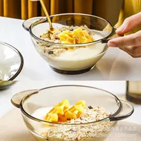 Новый набор из двух оригинальных стеклянных мисок Leweishi Kangfu с двойными ручками 450 мл, коричневая салатная миска, подарочный бизнес-набор