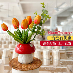 Cross-border vase ins style high-looking large diameter French hand-painted vase hydroponic soft decoration high-grade ceramic ornaments