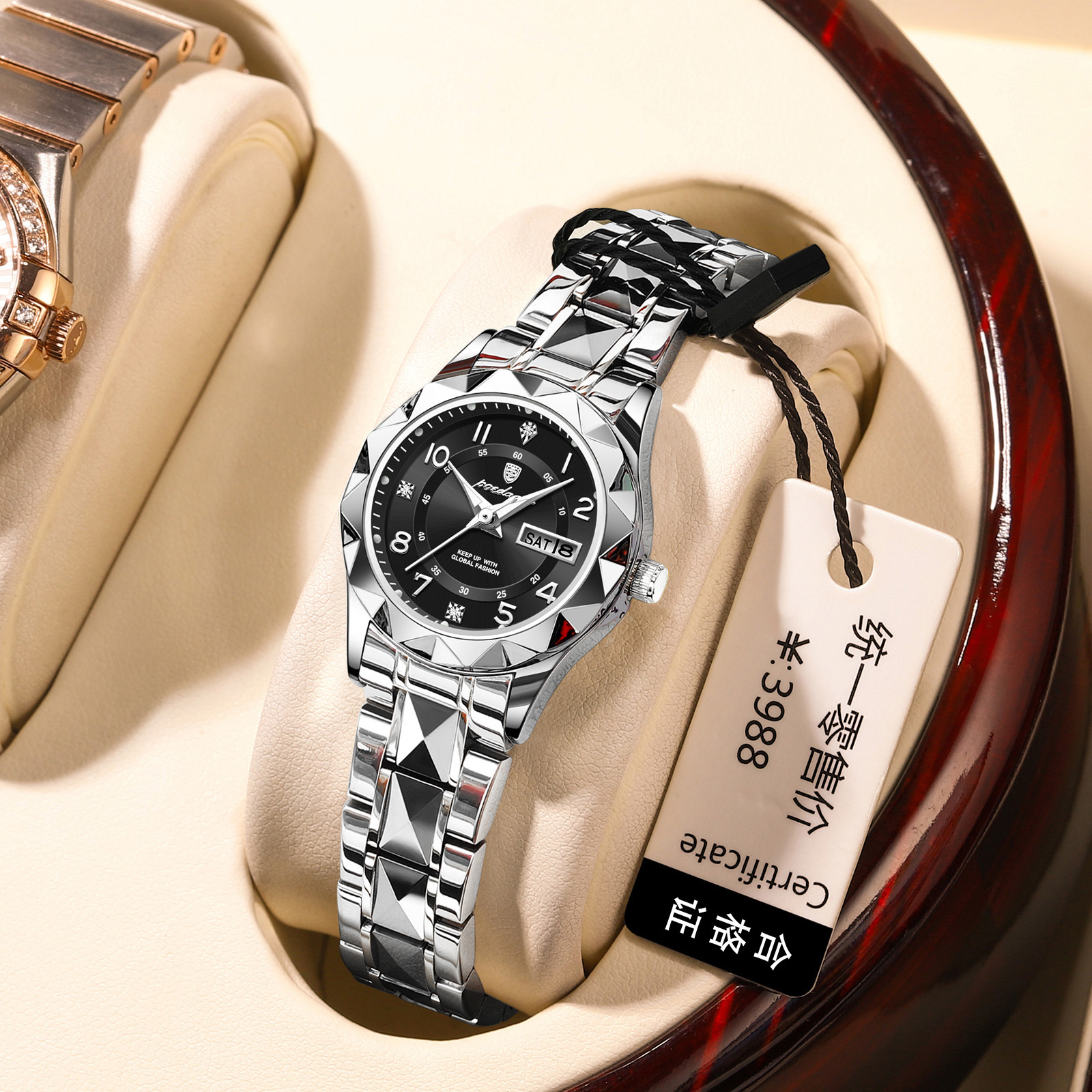 P782 silver shell black surface steel belt