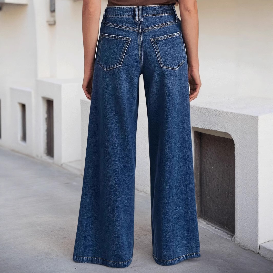 Jeans Rectos para Mujer de Mezclilla de Algodón Elásticos de Cintura Media para Uso Diario image 3