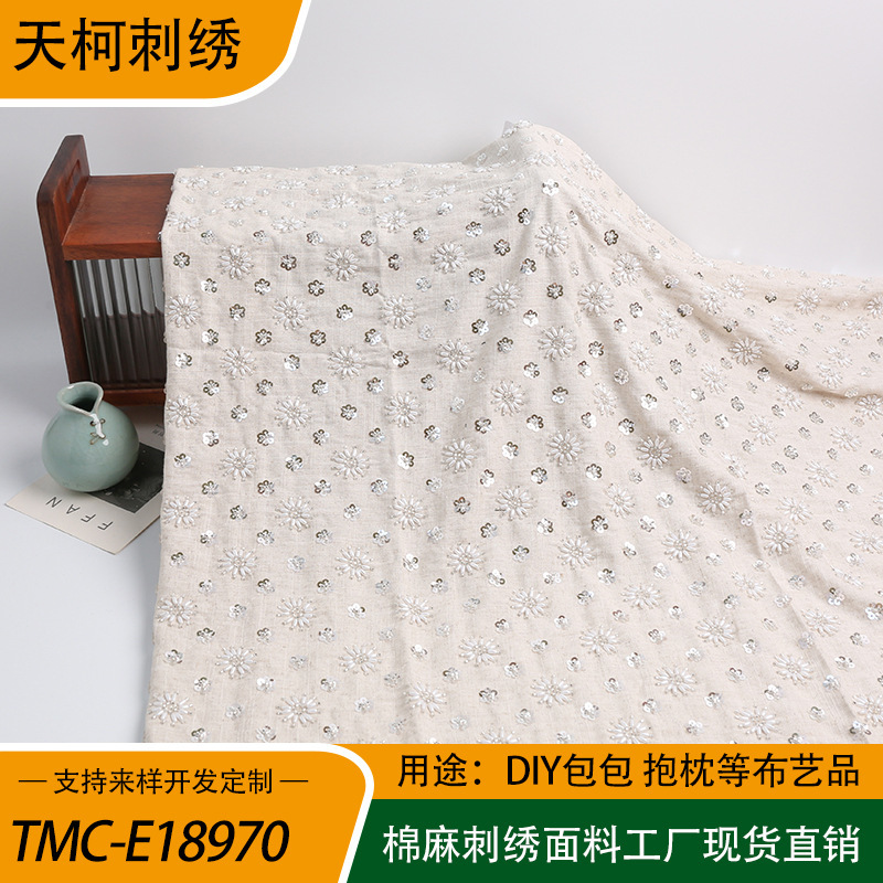 New in Stock Heavy Craft Thick Hemp Beaded Embroidery Fabric Bags Handmade Cloth Pillows Fashion Embroidered Cloth