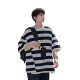 Factory Direct Supply Retro Striped Short-sleeved T-shirt Summer Trendy Brand Japanese Style Loose Profile Half-sleeved T-shirt for Boys and Girls