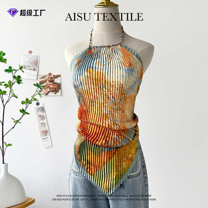 Oil painting jacket women's summer new seaside vacation hot girl hanging neck strap small vest short small jacket wholesale