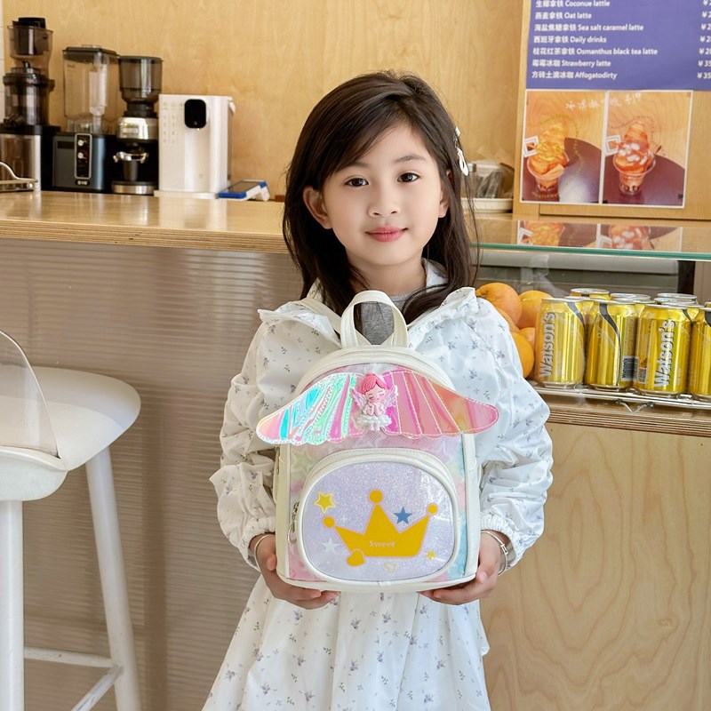 Mochila suave, lindas alas pequeñas, mochila para niños y niñas, mochila para niños de jardín de infantes, mochila para bebés, mochila para niños con sequillas de corona de dibujos animados