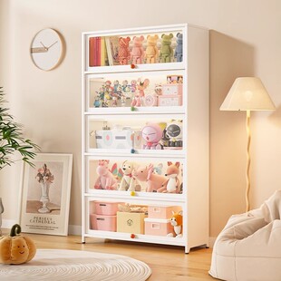 Dust-Proof Bookcase Steel Bookcase with Glass Door Living Room Display Cabinet Wrought Iron Storage Cabinet Cream Style Hand-Made Storage Cabinet