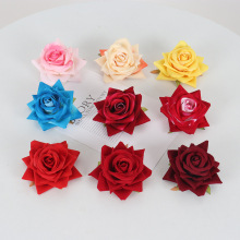 仿真角玫绒布玫瑰花头花朵婚车蛋糕婚礼堂灯罩花装饰假花婚庆用品