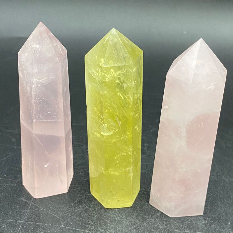 天然粉晶黄水晶柱子精品水晶雕刻件桌面摆件手工雕刻件装饰 买一送一 图 10