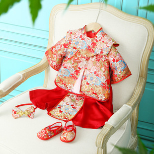 Детское платье для девочек, весеннее флисовое ципао, наряд на выход, китайский стиль
