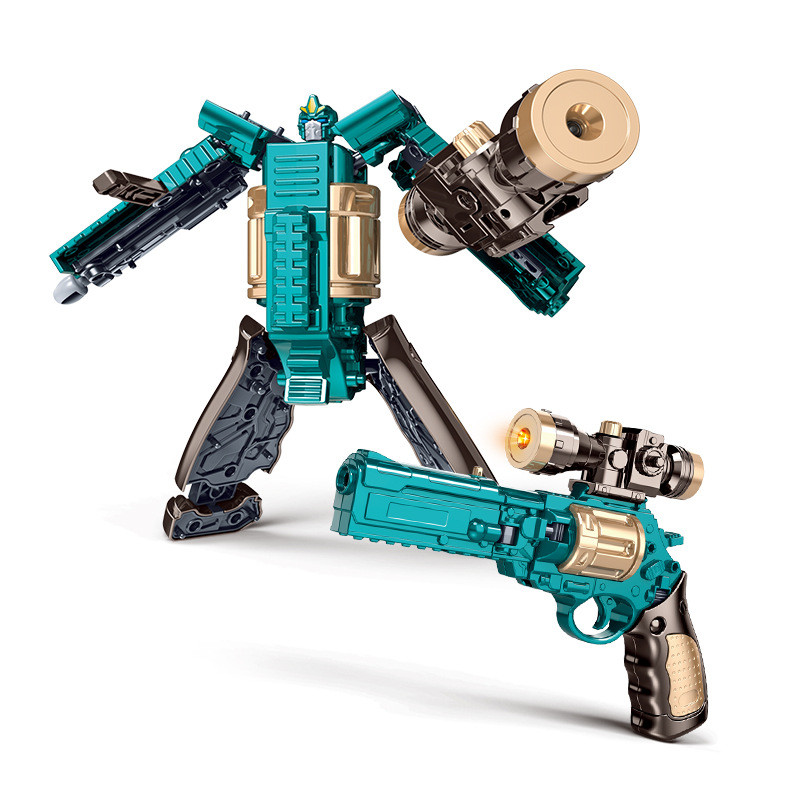 Blue transforming revolver robot (two forms/sound and light/cannonball ejection)