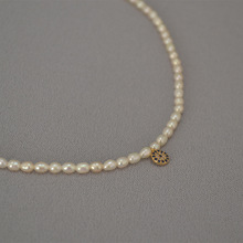 法式复古优雅温柔淡水米粒珍珠蓝色尖晶土耳其眼睛短款项链锁骨链