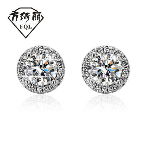 Simulated moissanite round earrings for women, one-carat earrings, fashionable earrings, live source factory wholesale