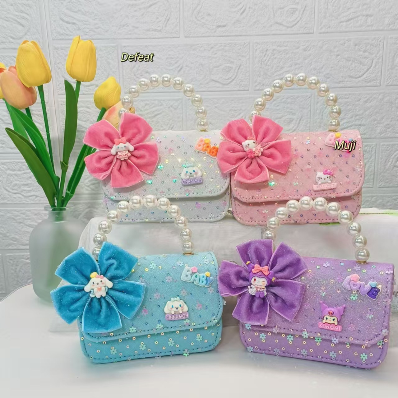 Bolsas de mano de perlas de arco, bolsas de dibujos animados, bolsas de niños, bolsas de cambio para niñas, bolsas de accesorios, bolsas de cadena, bolsas de sequillas