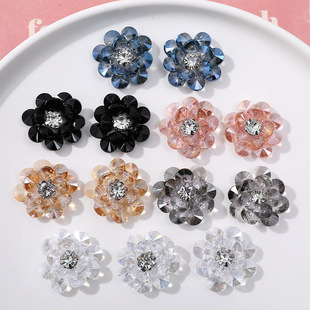 Korean version of double shiny crystal rhinestone flowers diy hand woven beaded hair clip hair accessories earrings material wholesale