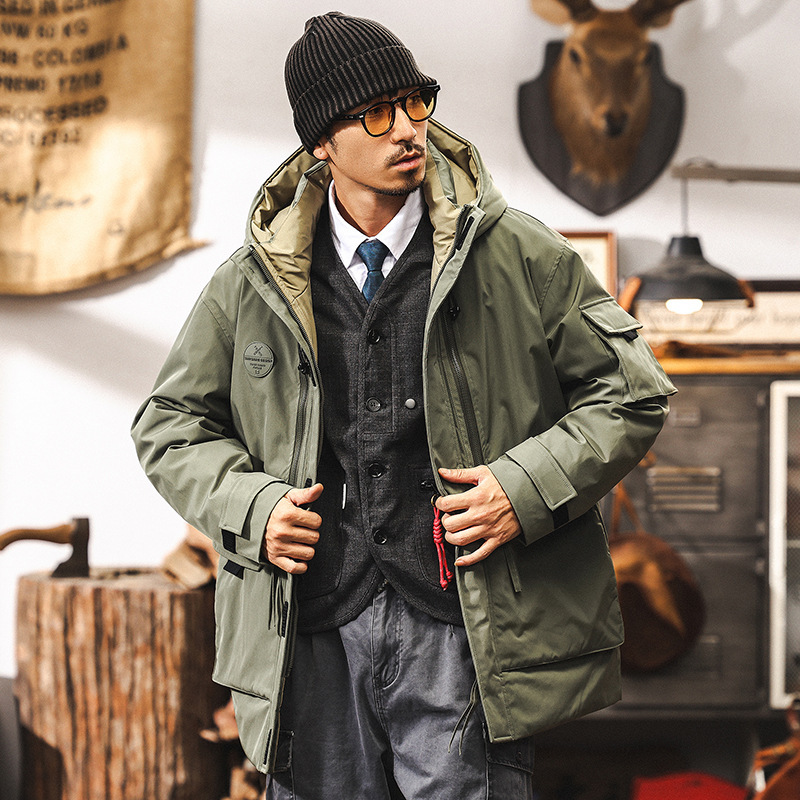 American Retro Tooling Down Jacket Men's Mid-length Winter 2024 New Men's Parker Clothing Hooded Jacket Men's American Retro Tooling Down Jacket Men's Mid-length Winter 2024 New Men's Parker Clothing Hooded Jacket Men's