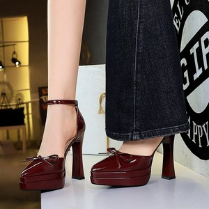 6862-H150 European and American style sexy double-layer waterproof platform super high heels with a single buckle bow an