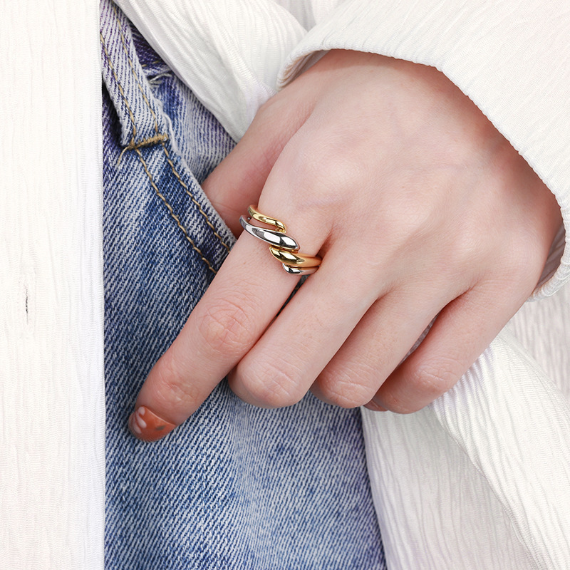 European And American Style Irregular Water Ripple INS Wrapped Combination Open Geometric Punk Ring Factory Wholesale_voghion.com