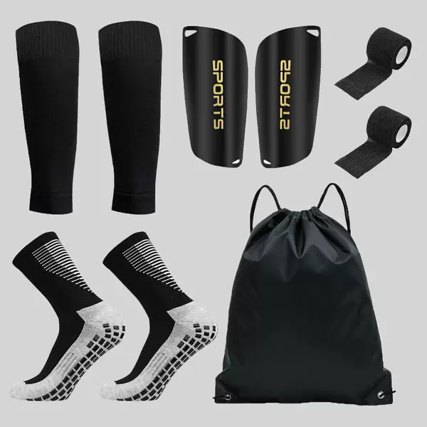 Five-piece football kit, best-selling on Amazon and Mercado Libre: football socks, shin guards, football bag, bandages, and sock covers