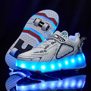 Children's heloo shoes boys invisible four-wheel retractable flying roller skates student sports skating luminous explosive shoes