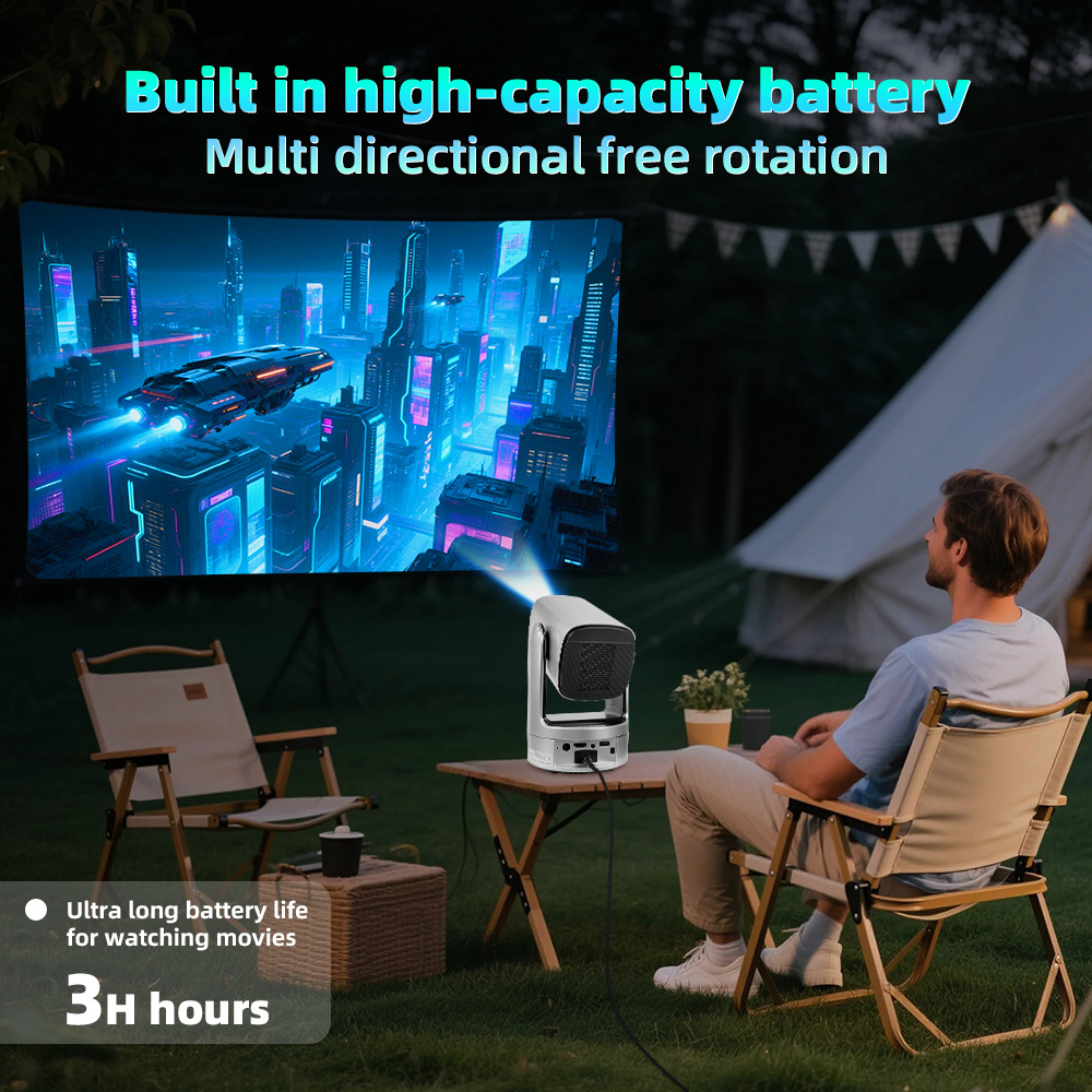 Sınır Ötesi 4K Açık Hava Projektörü Yerleşik Pil WiFi HD Android Akıllı Projector