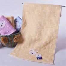 批发金号毛巾棉纱布中长巾T1091格子双层无捻童巾 幼儿园小熊