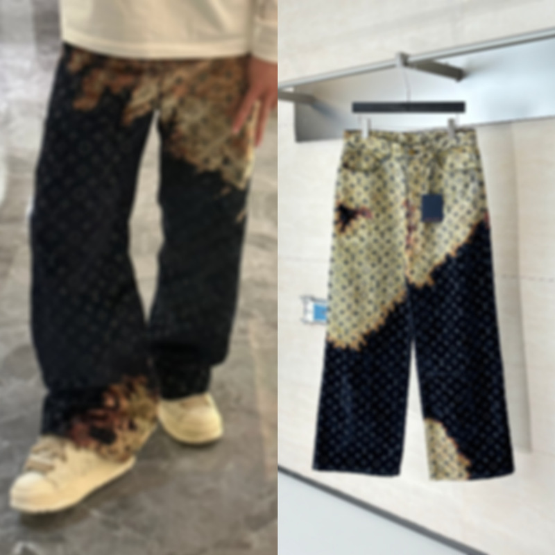 High-End Version 24Ss Fire Cloud Bonfire Flocked Denim Pants for Men and Women Celebrity Fashion Brand Same Style